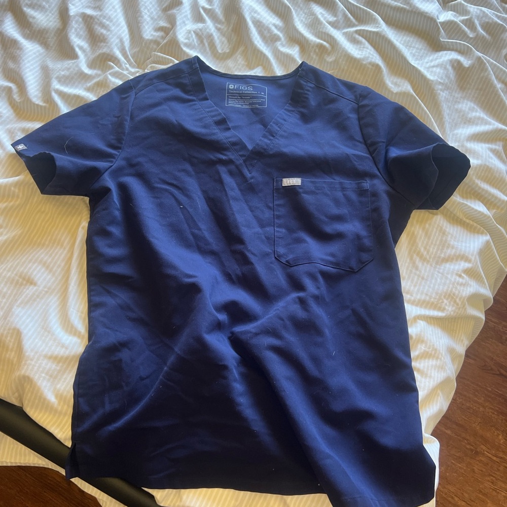FIGS Navy V-Neck Scrub Top with Chest Pocket